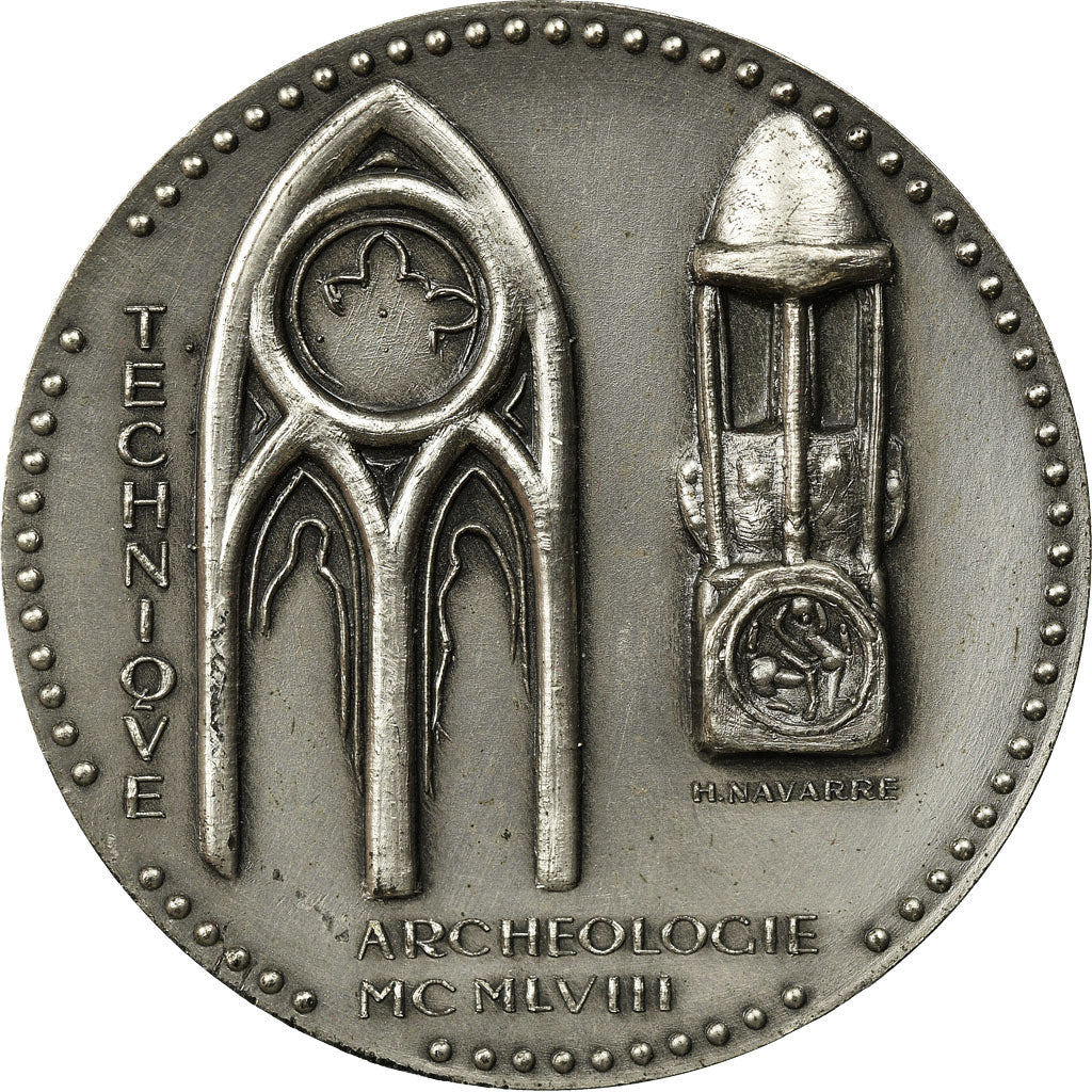Francja, Medal, Archéologie, Jean Verrier, 1958, AU(50-53), Brąz posrebrzany