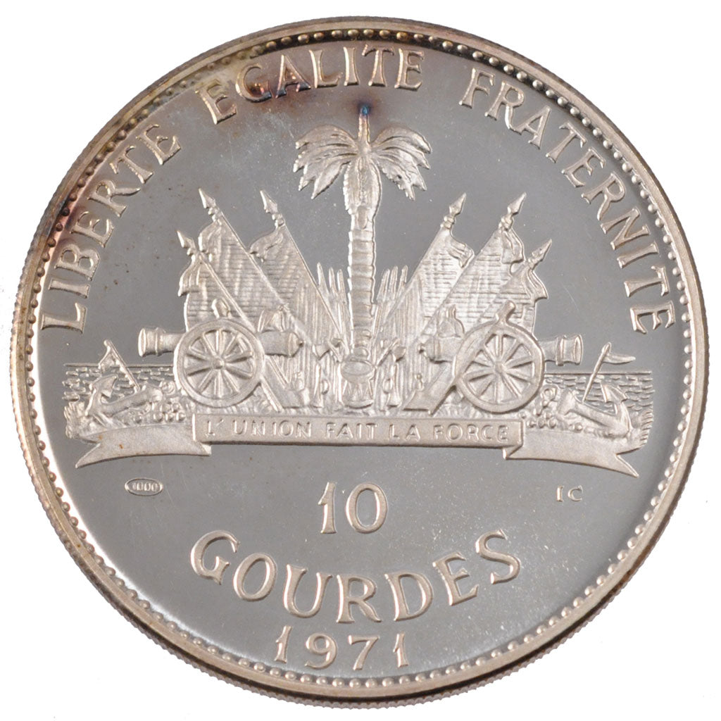 HAITI, 10 Gourdes, 1971, KM #80, MS(63), Silver, 40, 46.62