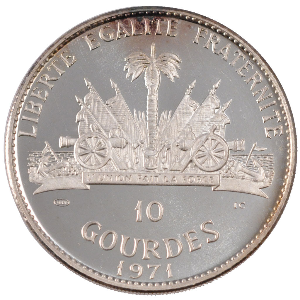 HAITI, 10 Gourdes, 1971, KM #83, MS(63), Silver, 40, 46.88