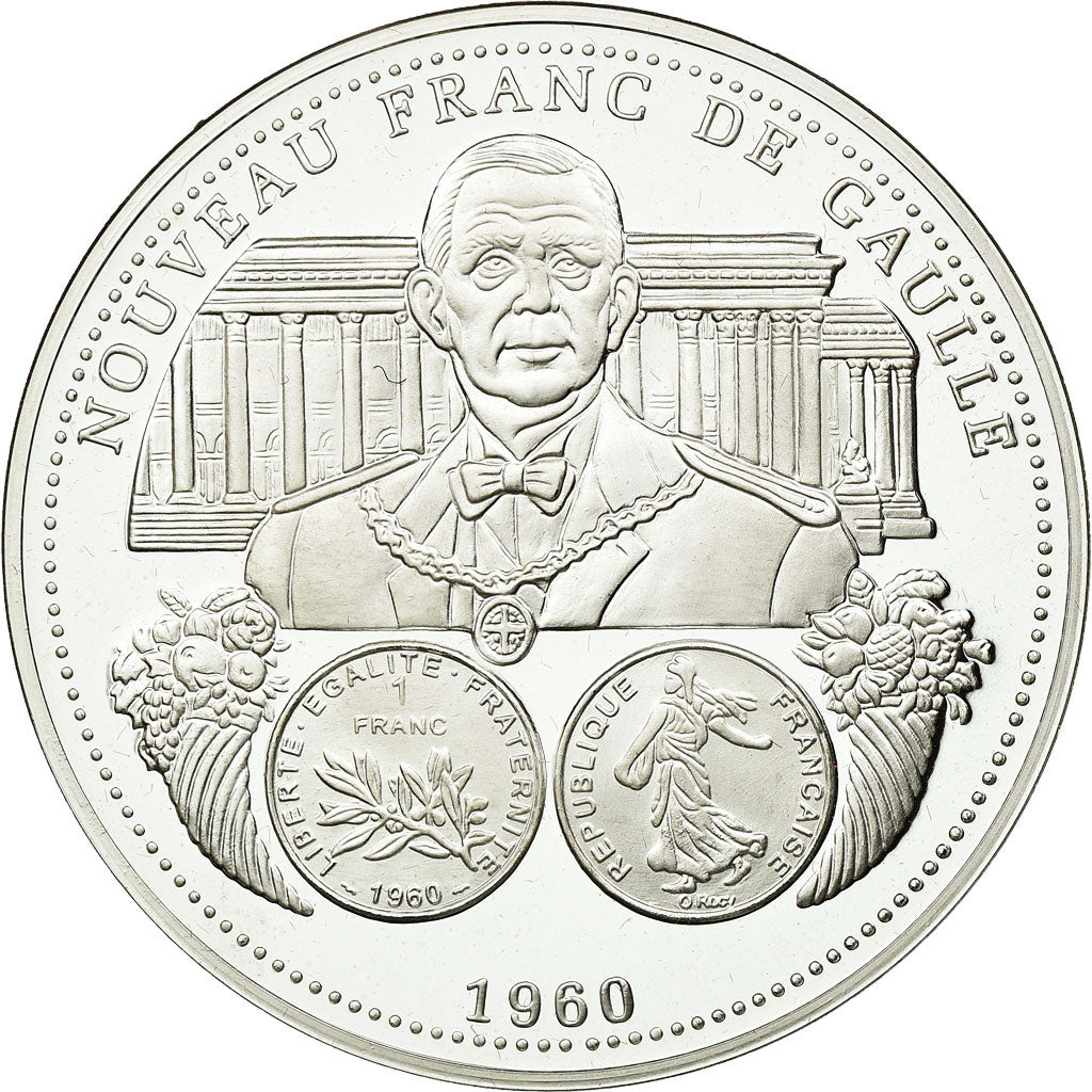 France, Medal, Nouveau Franc De Gaulle, MS(65-70), Silver