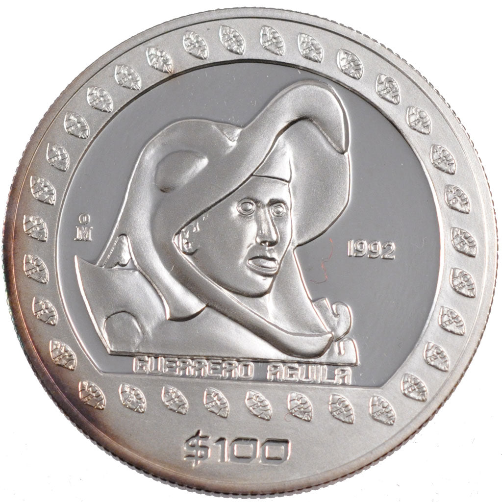 MEXICO, 100 Pesos, 1992, Mexico City, KM #556, MS(65-70), Silver, 31.14