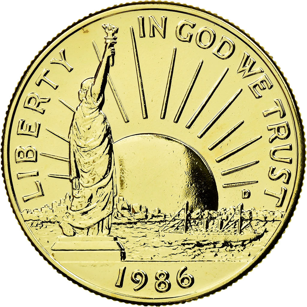 France, Medal, Reproduction Half Dollar Liberty 1986, MS(65-70), Copper Gilt