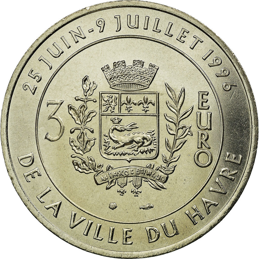 Francia, medaglia, 3 Euro Ville du Havre, Pont de Normandie, 1996, FDC