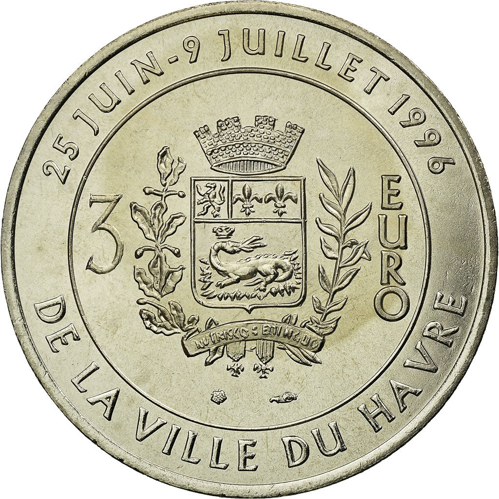 Francia, medalla, 3 Euro Ville du Havre, Pont de Normandie, 1996, SC+