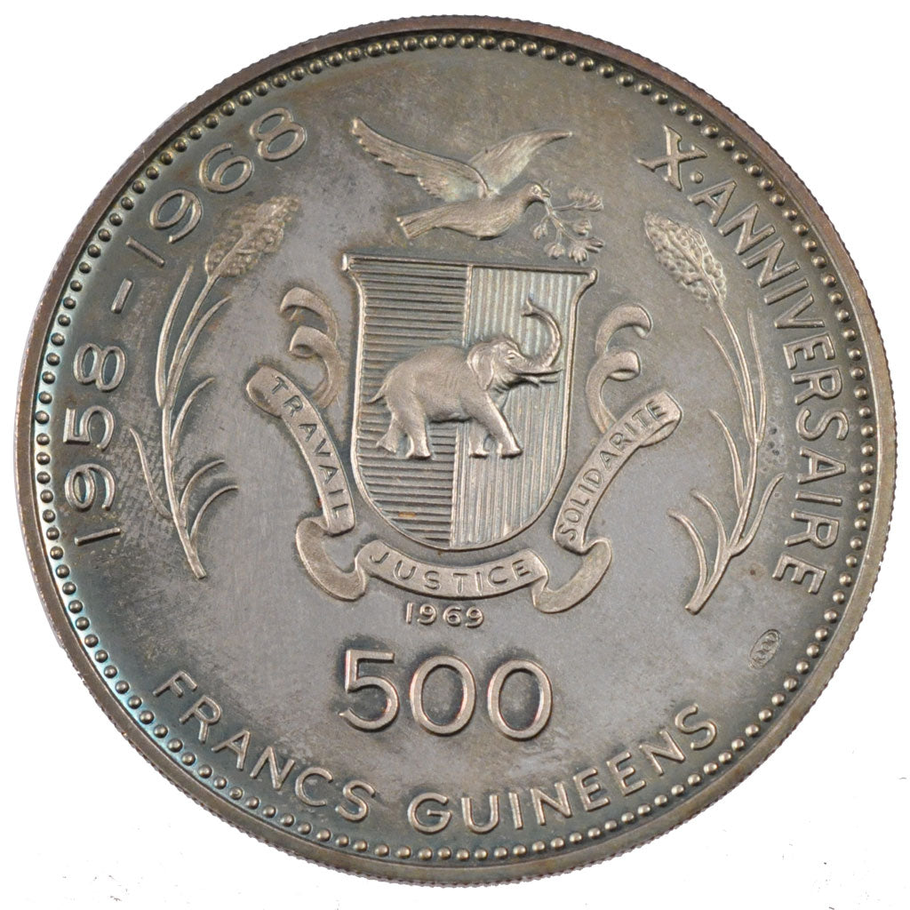 GUINEA, 500 Francs, 1969, KM #15, MS(65-70), Silver, 42, 28.96