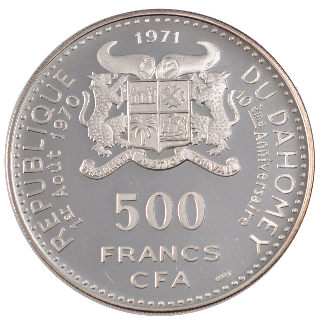 Benin, 500 Francs, 1971, KM #3.1, MS(63), Silver, 25.48