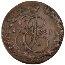 Russia, Catherine II, 5 Kopeks, 1781, Ekaterinbourg, BB+, Rame, KM:59.3