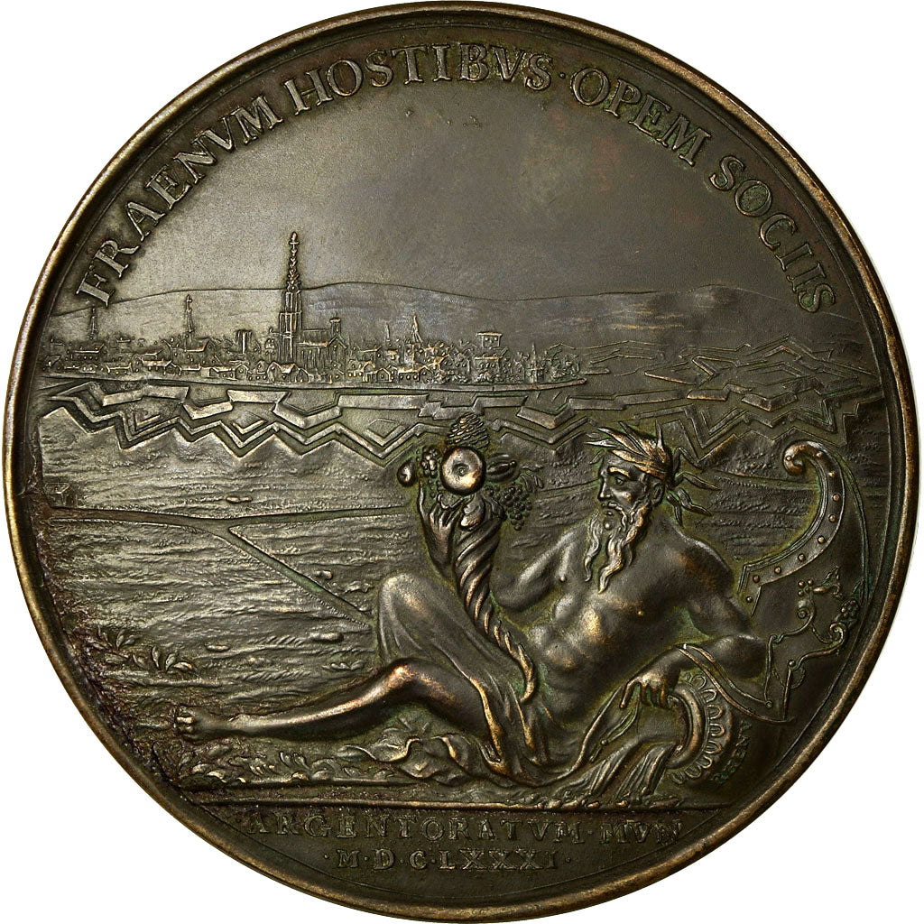 France, Médaille, Louis XIV, Strasbourg, 1681, Rottiers, Refrappe, SUP, Bronze