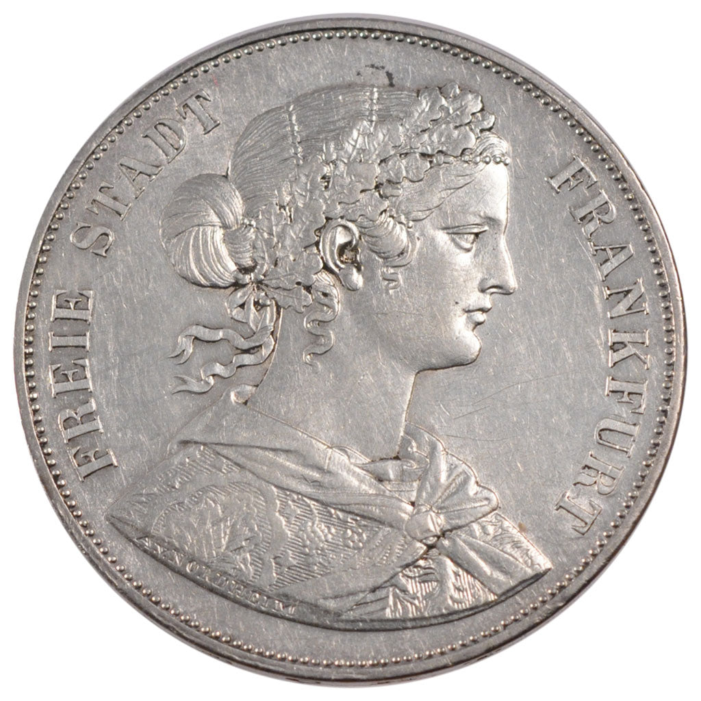GERMAN STATES, 2 Thaler, 3-1/2 Gulden, 1861, KM #365, AU(50-53), Silver, 37.16