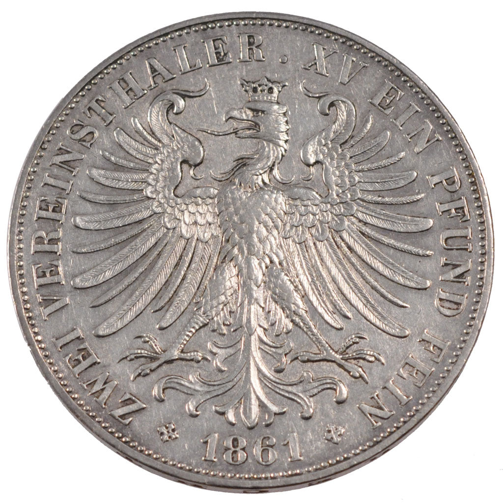 GERMAN STATES, 2 Thaler, 3-1/2 Gulden, 1861, KM #365, AU(50-53), Silver, 37.16