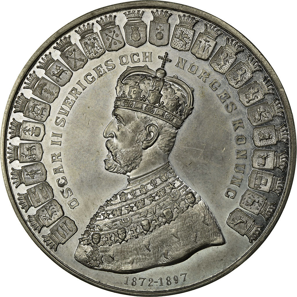 Suède, Médaille, Oscar II de Suède et de Norvège, 1897, SPL, Tin