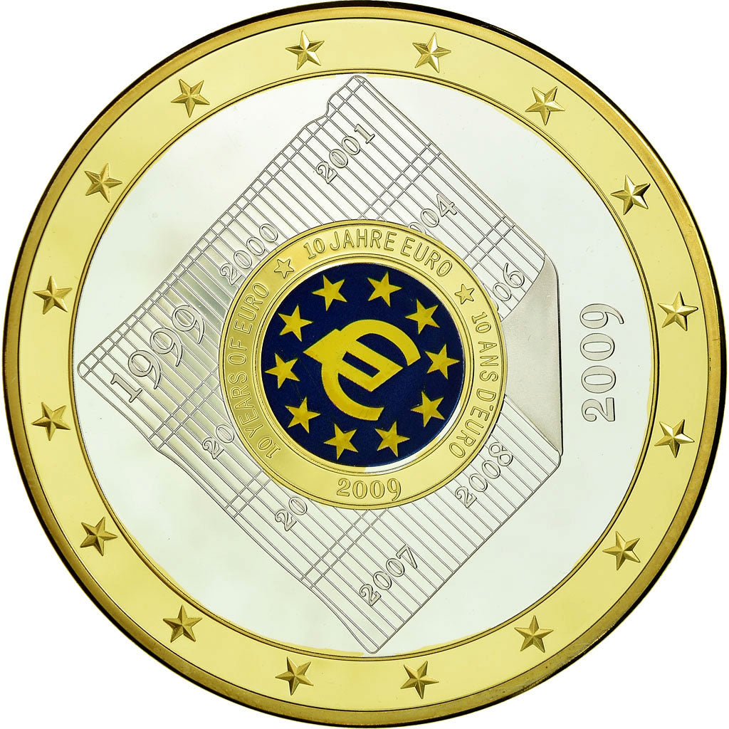 France, Medal, 10 ans de l'Euro, 2009, MS(65-70), Copper Gilt