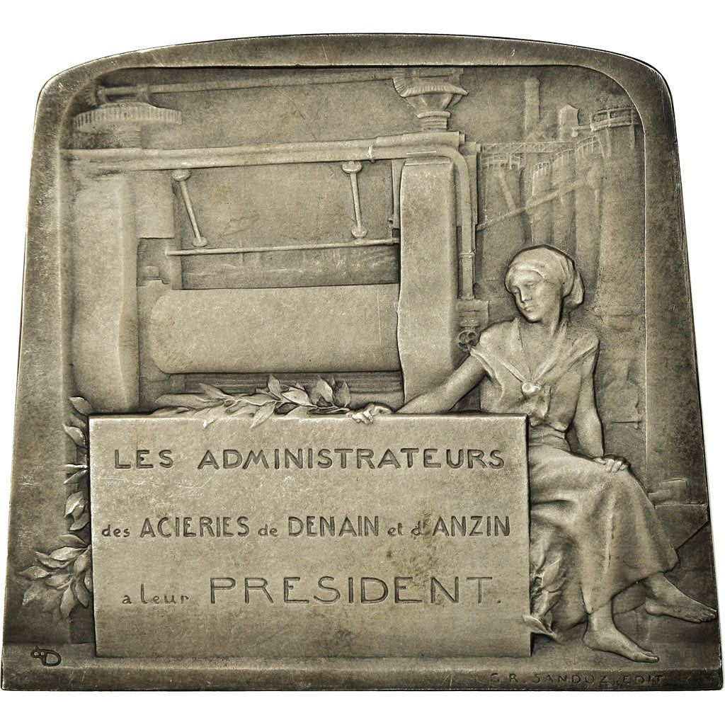 France, Medal, Aciéries de Denain et d'Anzin, Baron de Nervo, 1909, Dautel