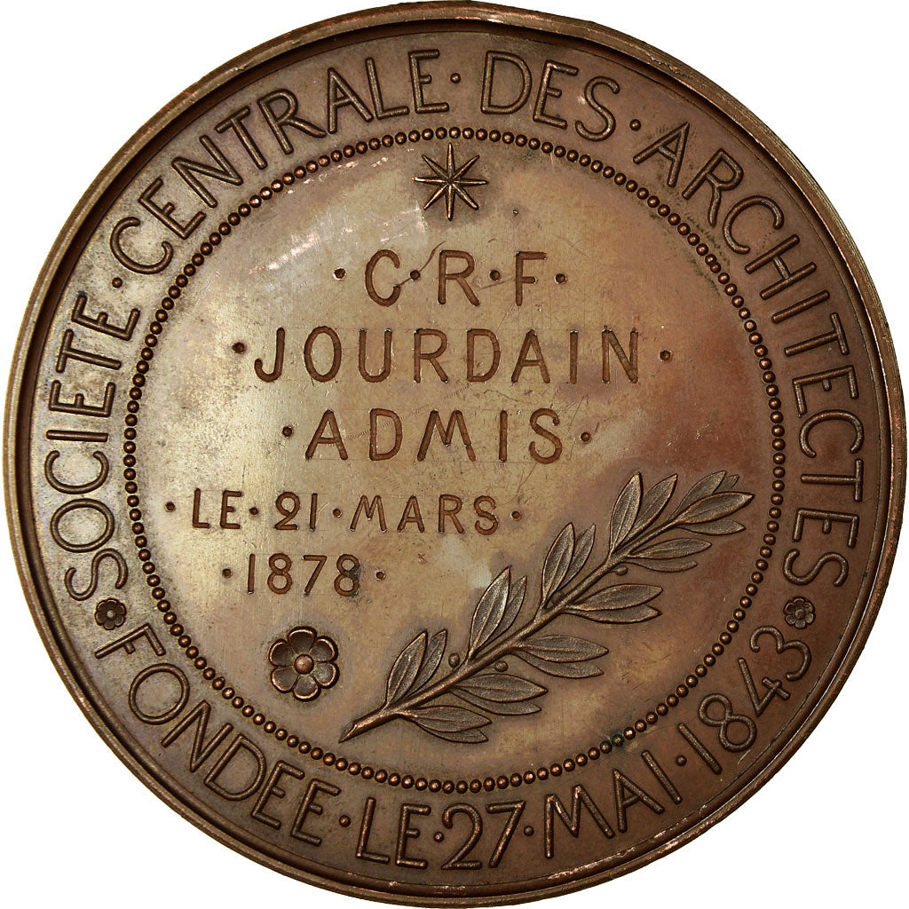 France, Médaille, Société Centrale des Architectes, 1878, Oudiné, SUP+