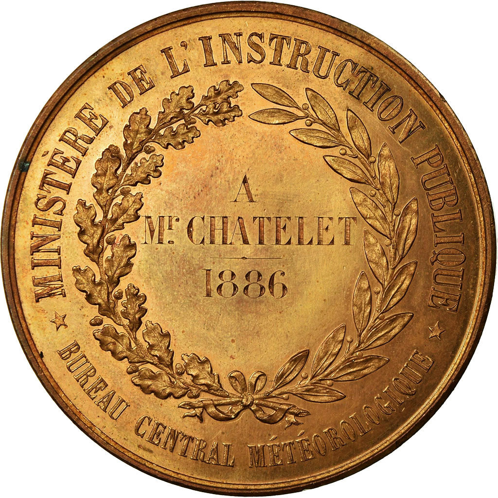 France, Medal, Bureau Centrale Météorologique, Instruction Publique, 1886