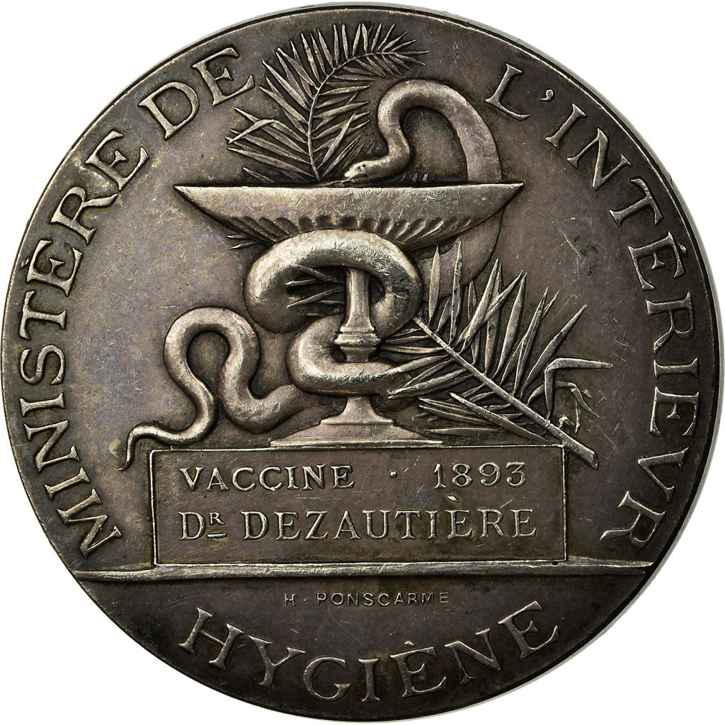 France, Medal, Hygiène, Vaccine, Docteur Dezautière, 1893, Ponscarme