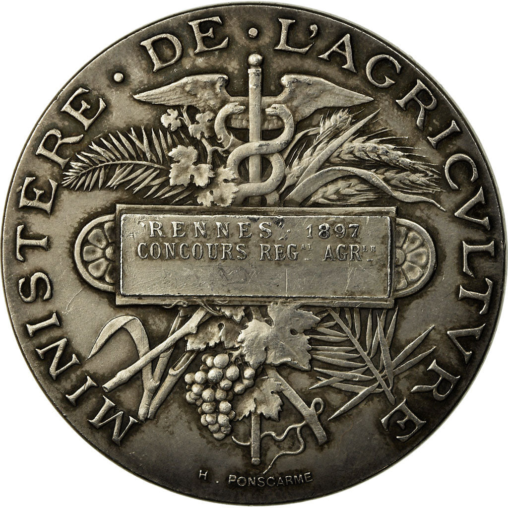 França, Medal, Concours Régional Agricole, Rennes, 1897, Ponscarme, AU(55-58)