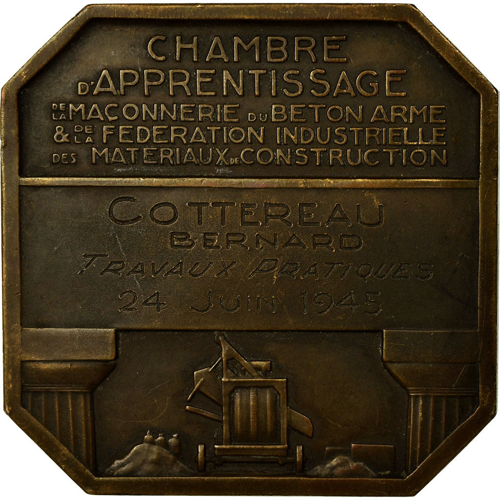 France, Medal, Chambre d'Apprentissage de la Maçonnerie, 1945, Guiraud