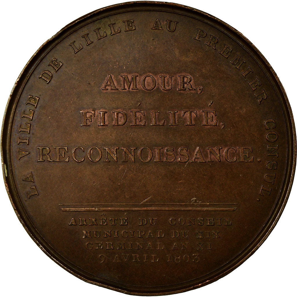 France, Médaille, Consulat, La Ville de Lille à Napoléon Bonaparte, 1803