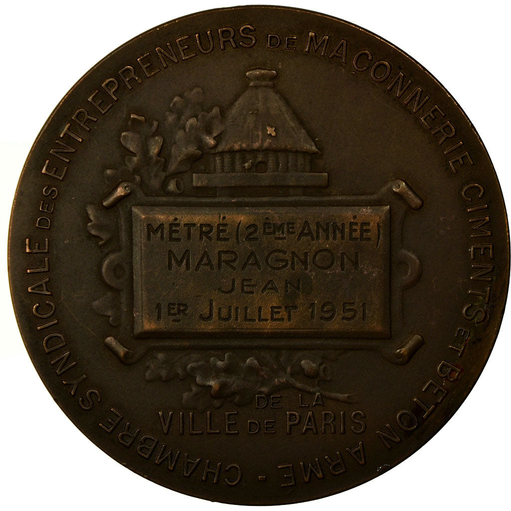 France, Médaille, Syndicat des Entrepreneurs en Maçonnerie de Paris, 1951