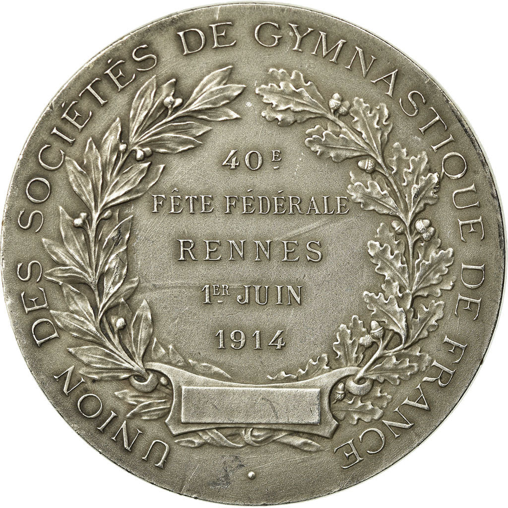 Francia, medalla, Tir, Gymnastique, 40ème Fête Fédérale, Rennes, 1914, EBC+