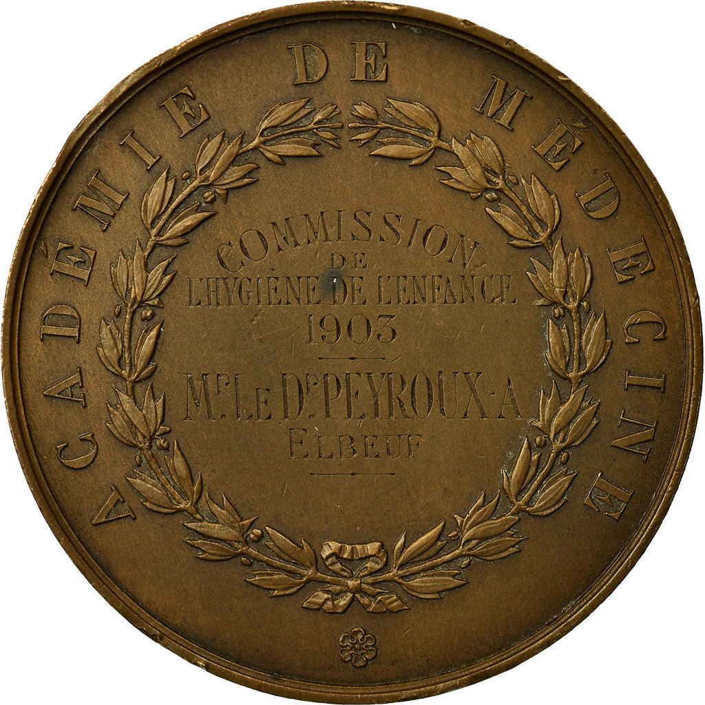 França, Medal, Médecine, Hygiène de l'Enfance, Elbeuf, 1903, Dubois.E