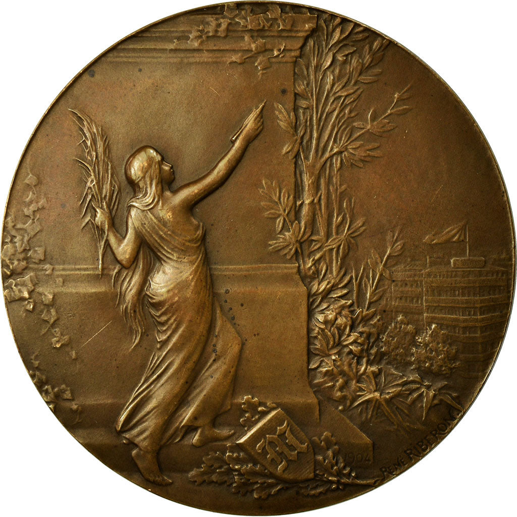 France, Medal, Art Nouveau, Journal Le Matin, 1904, Riberon, AU(55-58), Bronze