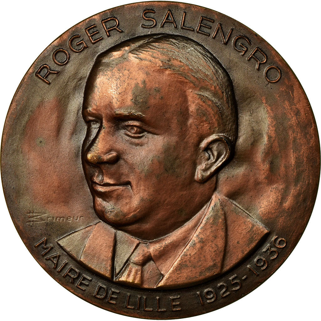 France, Medal, Roger Salengro, Maire de Lille, 1936, Brimeur, AU(55-58), Bronze