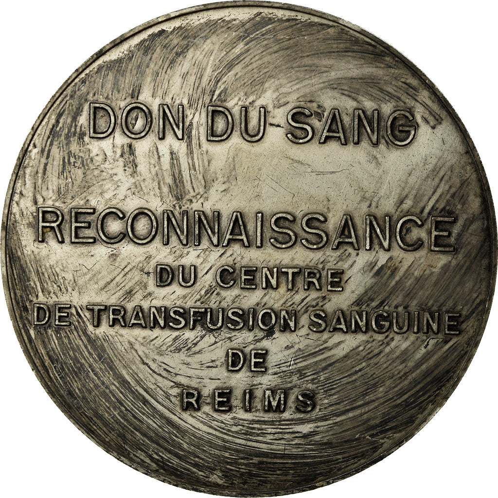 France, Medal, Don du Sang, Reims, AU(55-58), Silvered bronze
