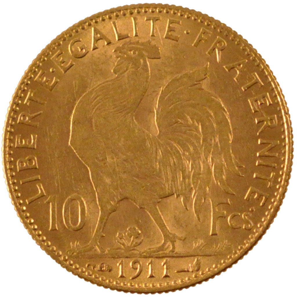 FRANCE, Marianne, 10 Francs, 1911, Paris, KM #846, AU(55-58), Gold, Gadoury...