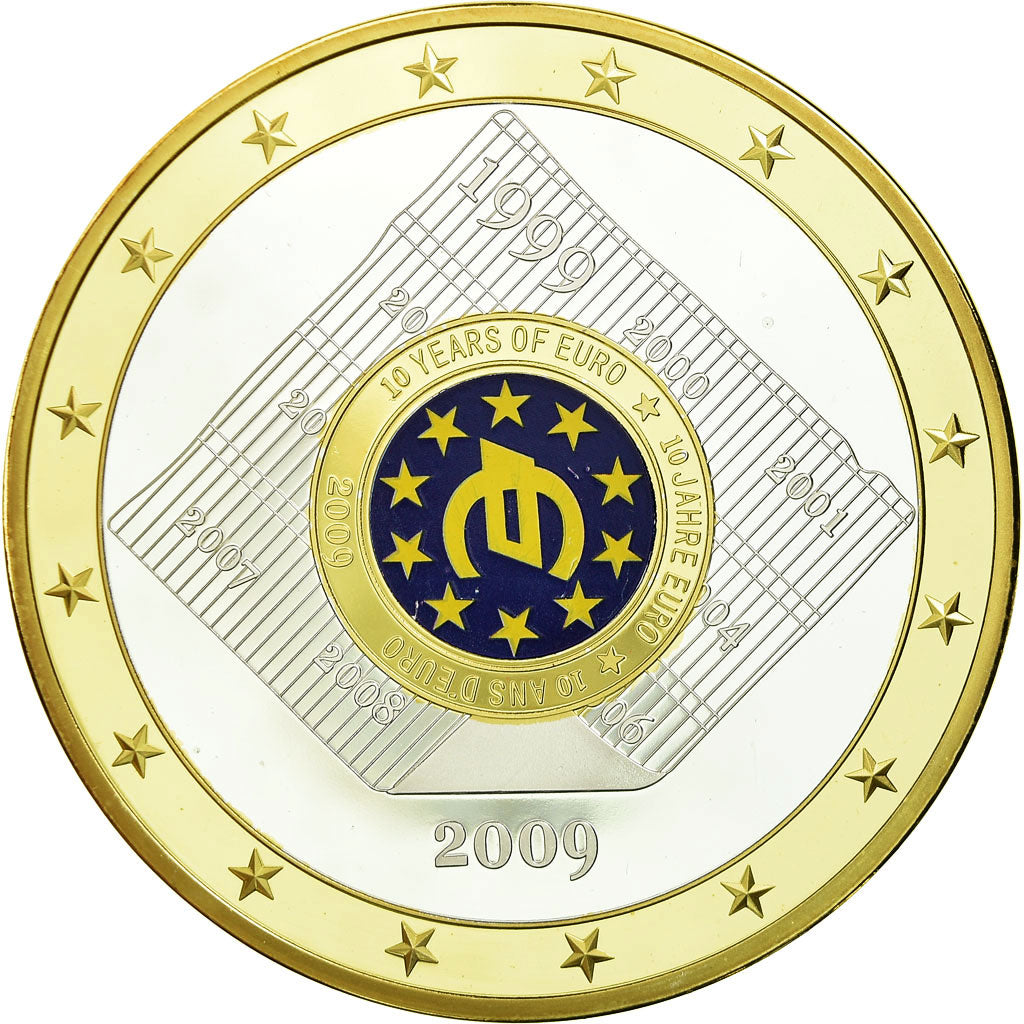 France, Medal, 10 ans de l'Euro, 2009, MS(65-70), Copper Gilt
