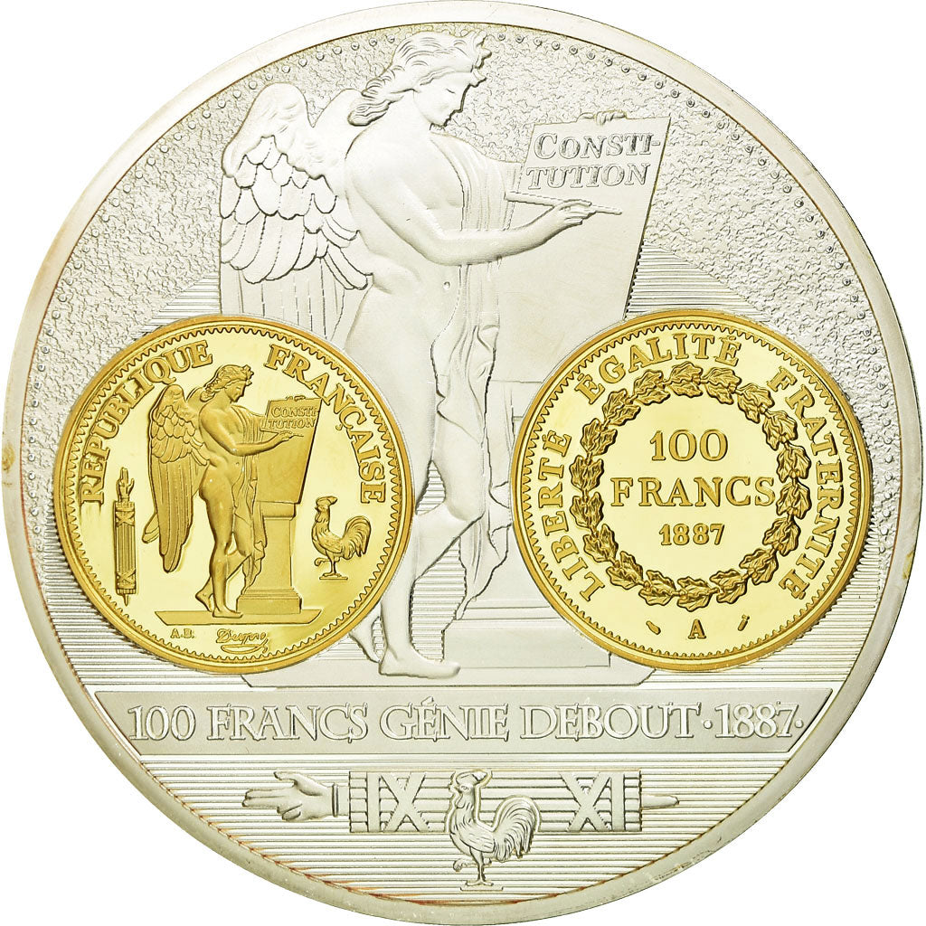 França, Medal, Reproduction 100 Francs Génie, 1887, MS(65-70), Cobre Dourado