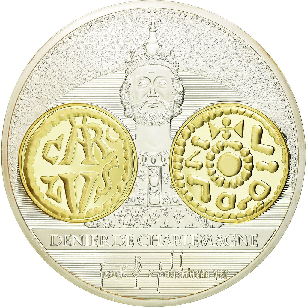France, Médaille, Reproduction du Denier de Charlemagne, FDC, Copper Gilt