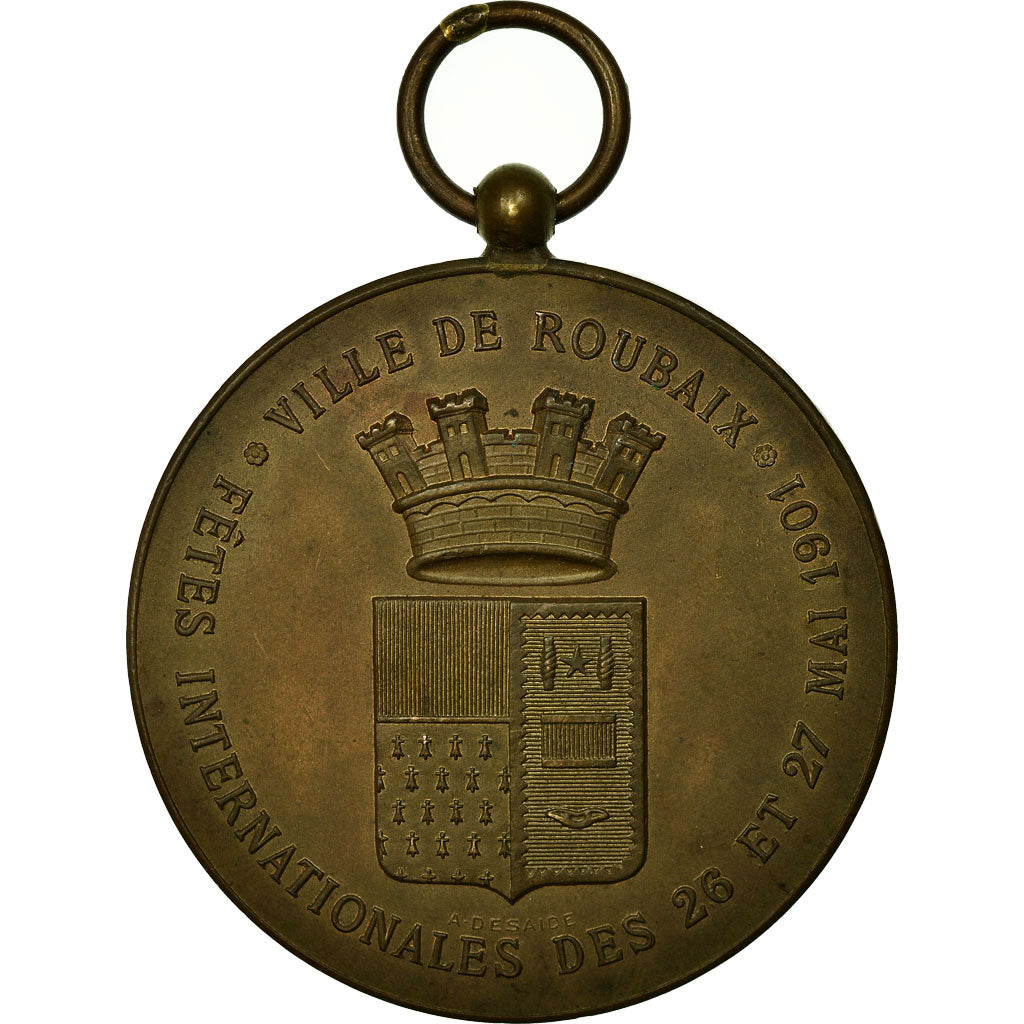 France, Medal, Fêtes Internationales, Ville de Roubaix, 1901, Roty, AU(50-53)