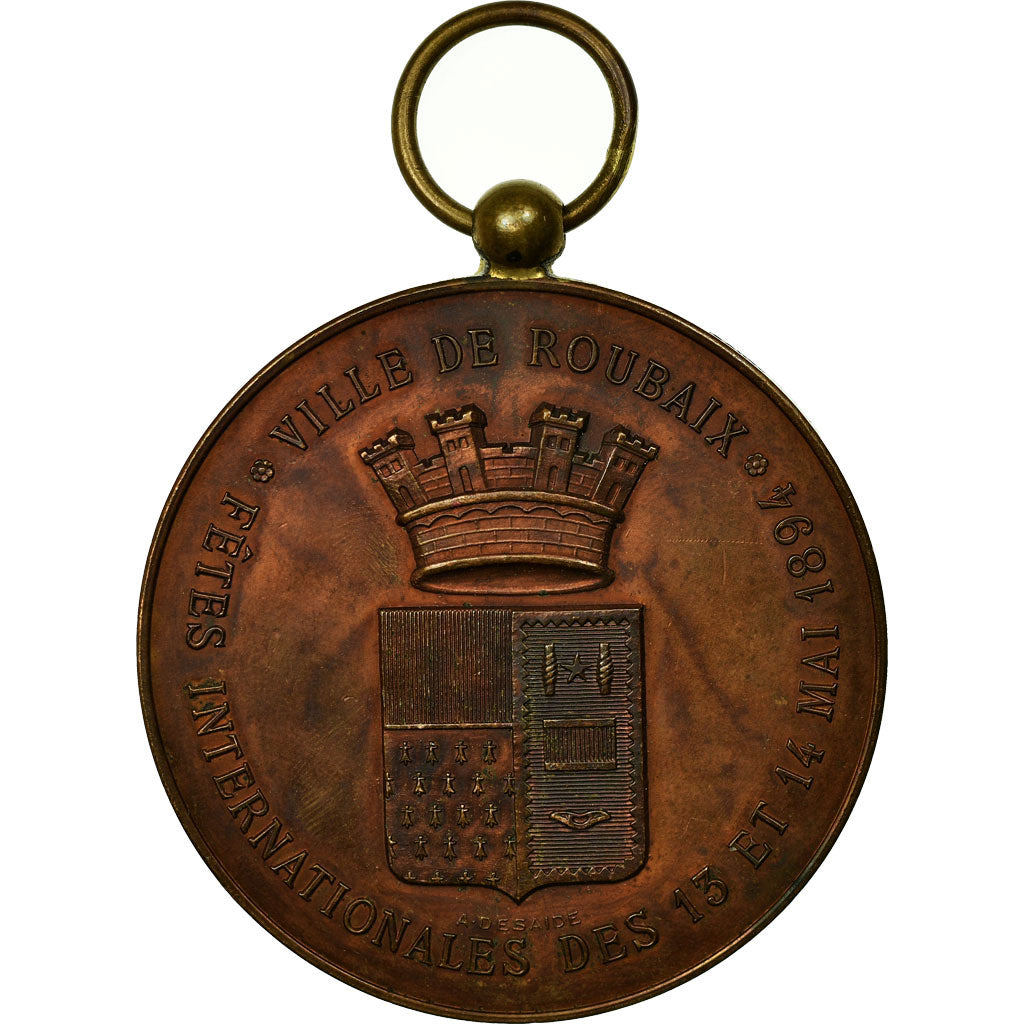 France, Medal, Fêtes Internationales, Ville de Roubaix, 1894, Roty, AU(55-58)