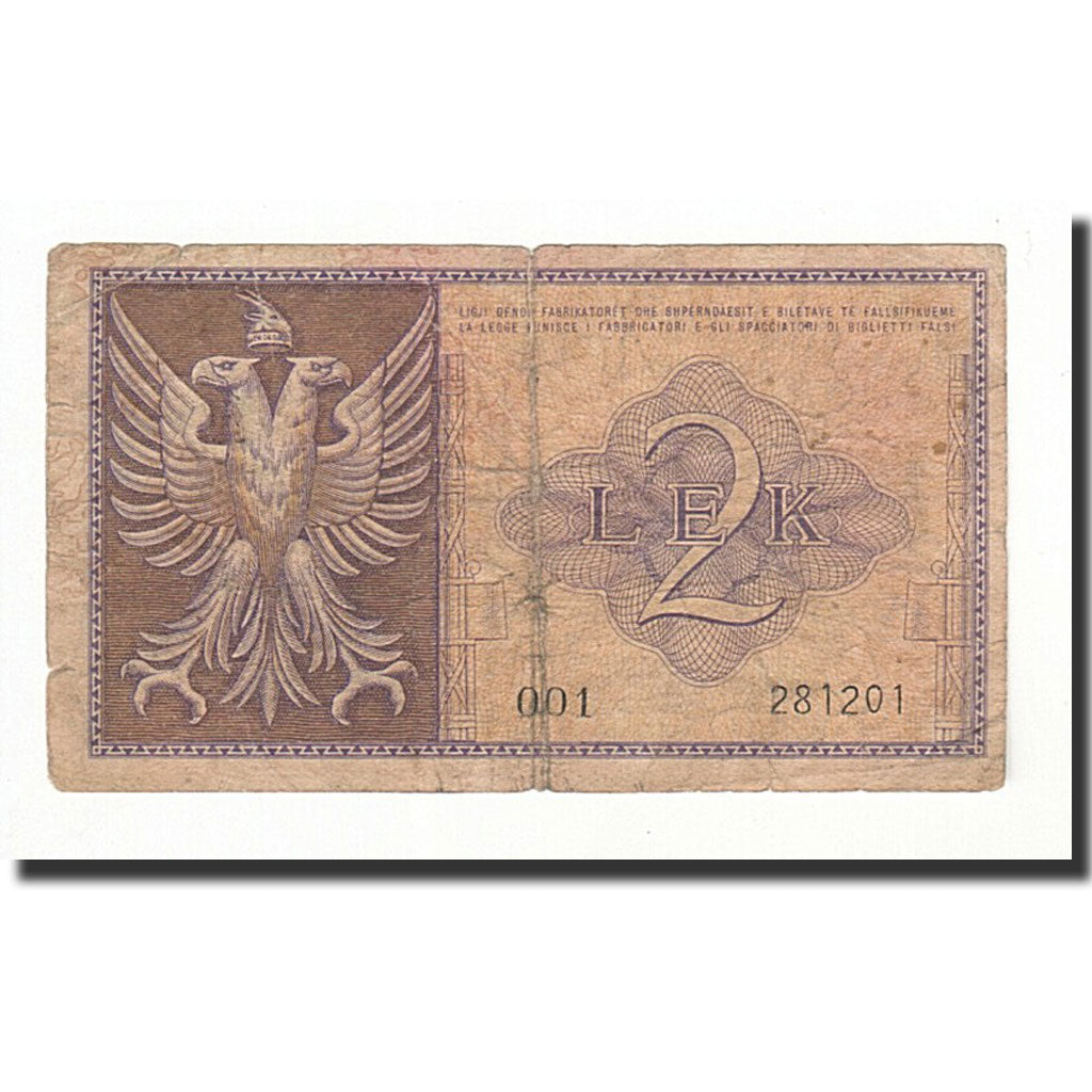 Albania, 2 Lek, 1940, KM:9, VG(8-10)