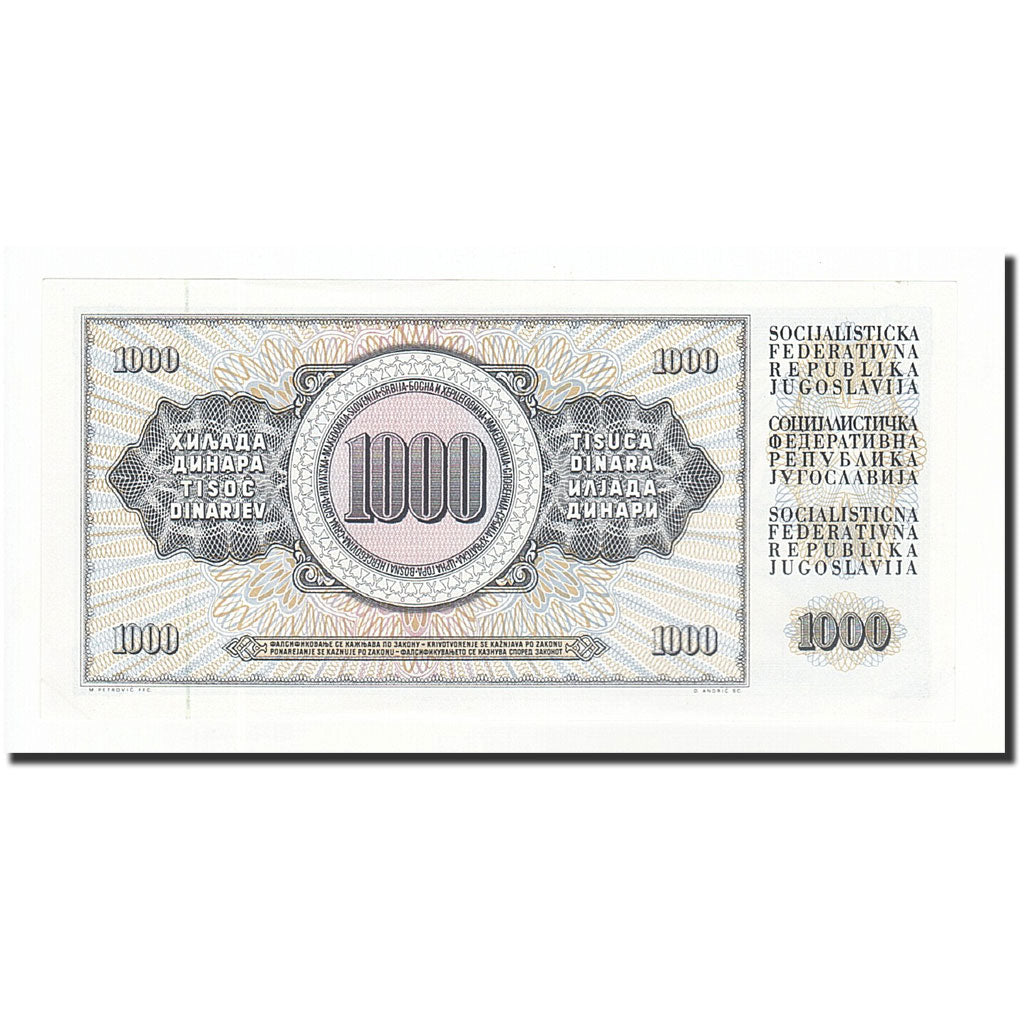 Banknot, Jugosławia, 1000 Dinara, 1981, 1981-11-04, KM:92d, UNC(64)