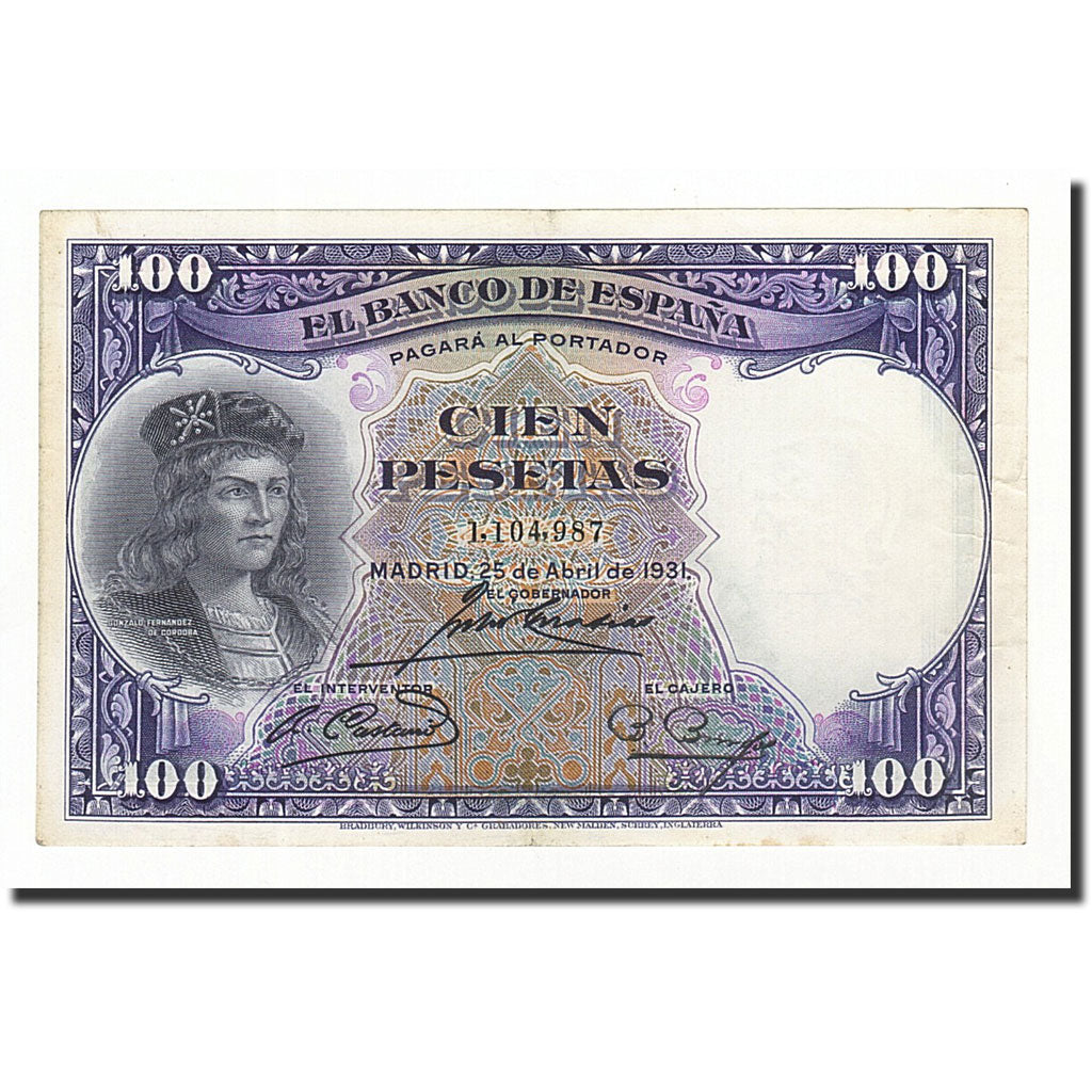 Biljet, Spanje, 100 Pesetas, 1931, 1931-04-25, KM:83, SUP