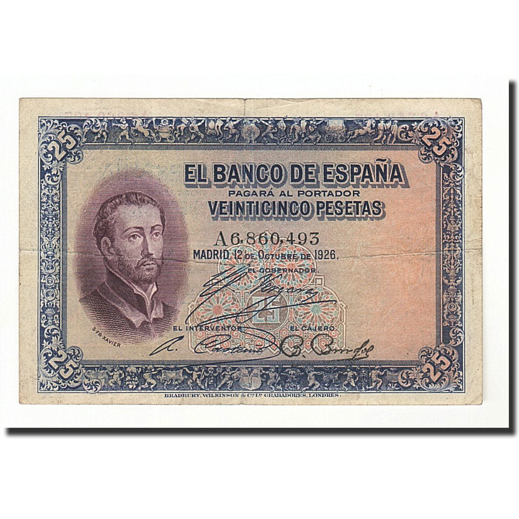 Billet, Espagne, 25 Pesetas, 1926, 1926-10-12, KM:71a, B+