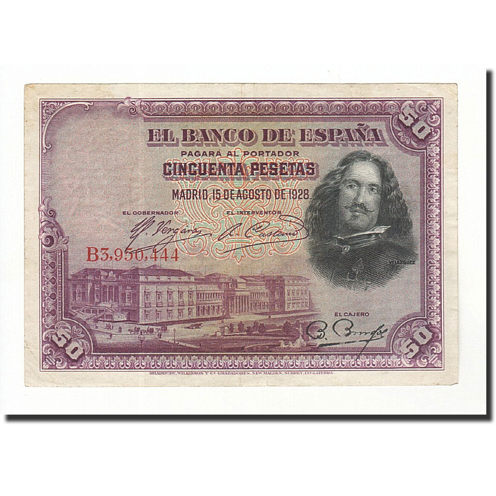 Geldschein, Spanien, 50 Pesetas, 1928, 1928-08-15, KM:75b, SS+