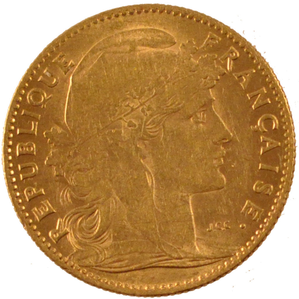 FRANCE, Marianne, 10 Francs, 1907, Paris, KM #846, AU(55-58), Gold, Gadoury...