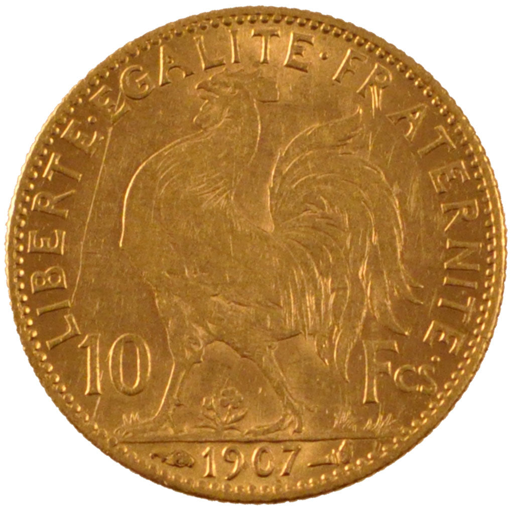 FRANCE, Marianne, 10 Francs, 1907, Paris, KM #846, AU(55-58), Gold, Gadoury...
