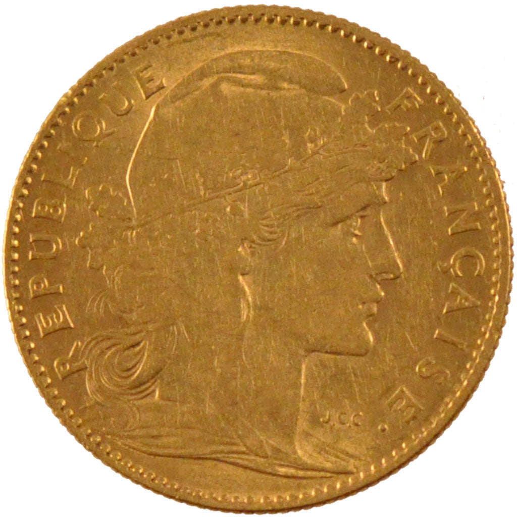 FRANCE, Marianne, 10 Francs, 1901, Paris, KM #846, AU(50-53), Gold, Gadoury...