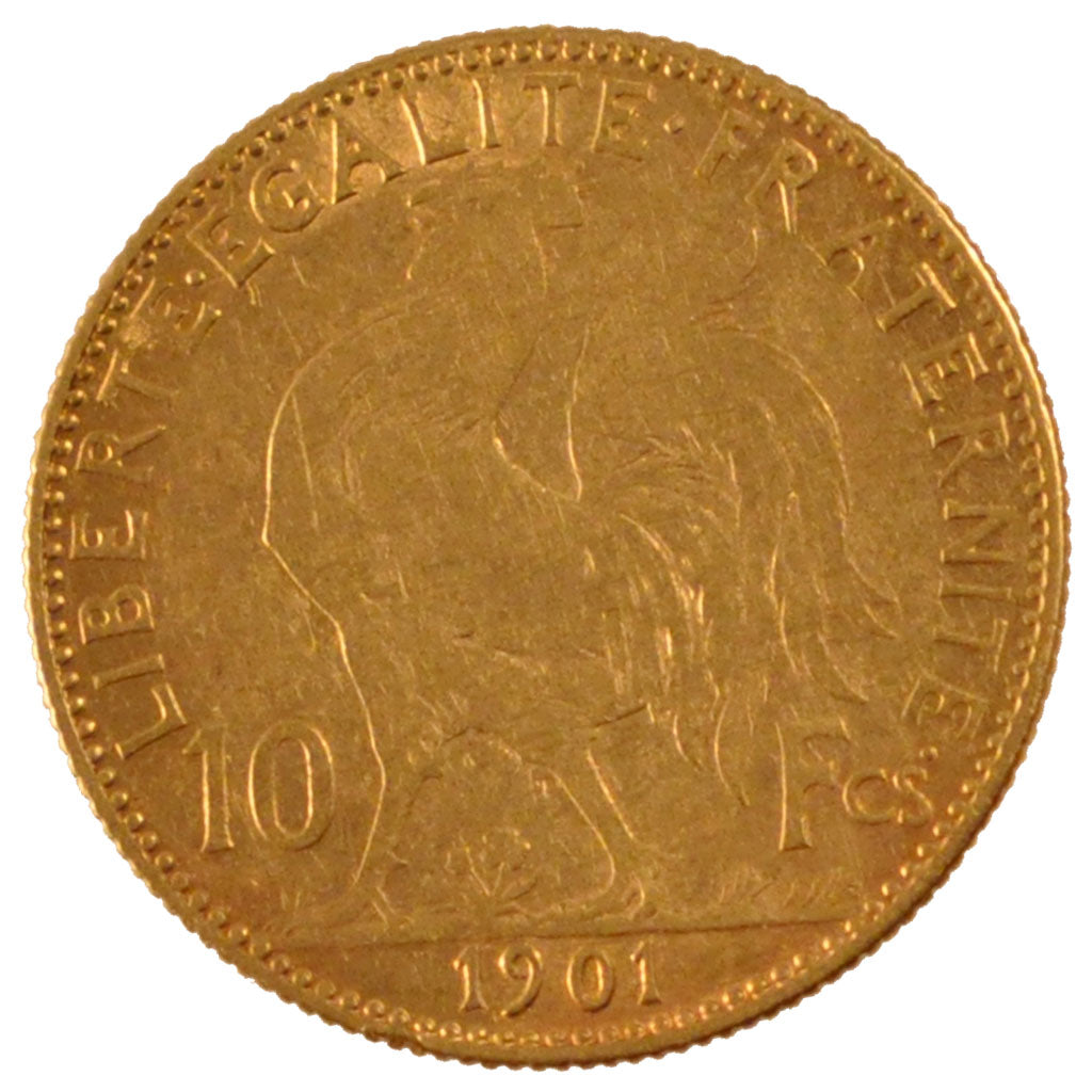 FRANCE, Marianne, 10 Francs, 1901, Paris, KM #846, AU(50-53), Gold, Gadoury...