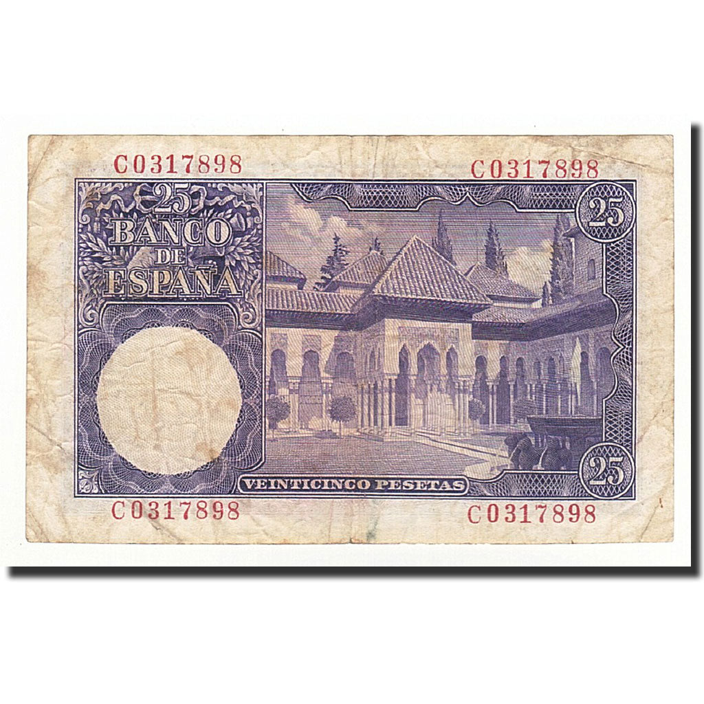 Banknote, Spain, 25 Pesetas, 1954, 1954-07-22, KM:147a, VF(20-25)