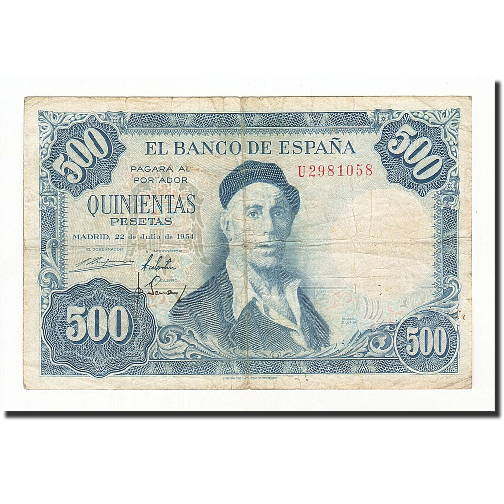 Spain, 500 Pesetas, 1954, KM:148a, 1954-07-22, VF(20-25)