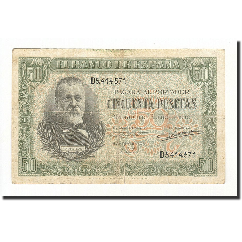 Banknote, Spain, 50 Pesetas, 1940, 1940-01-09, KM:117a, F(12-15)