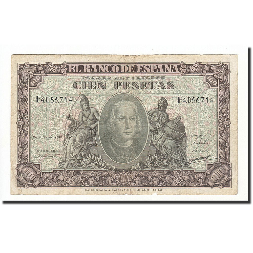 Billet, Espagne, 100 Pesetas, 1940, 1940-01-09, KM:118a, B+