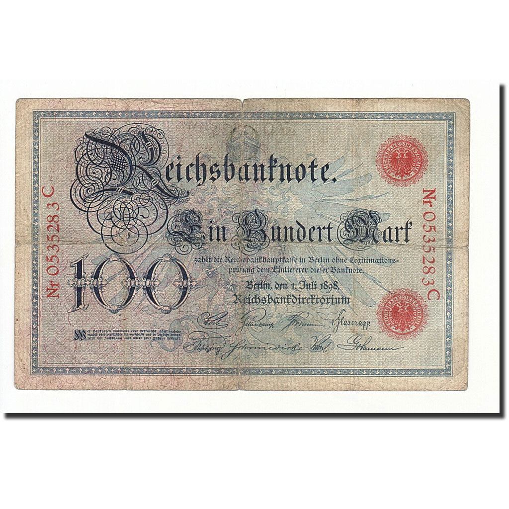 Germany, 100 Mark, 1898, KM:20a, 1898-07-01, VG(8-10)