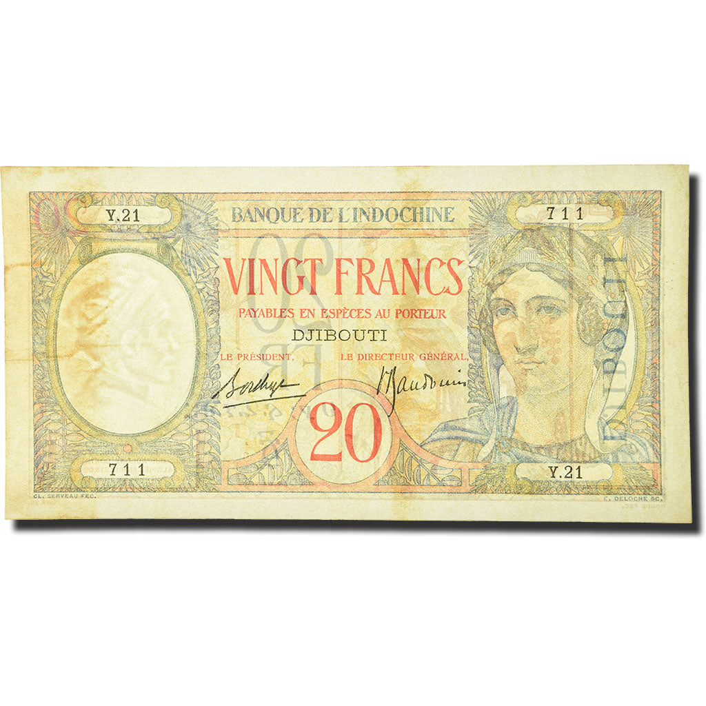 Banknote, French Somaliland, 20 Francs, Undated, KM:7a, EF(40-45)